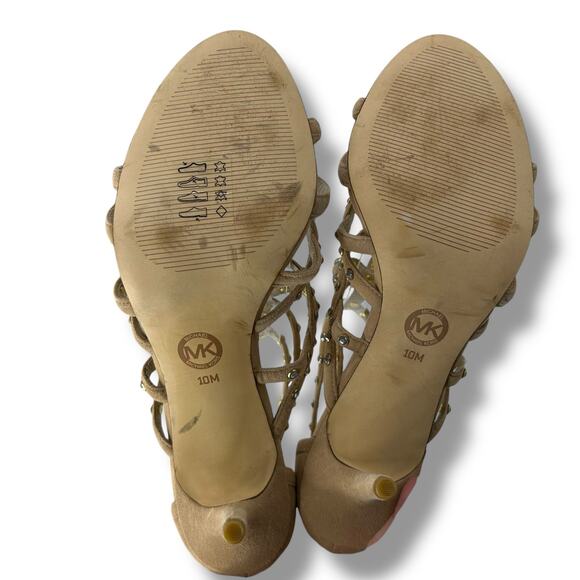 Michael Kors Strappy Heels Size 10 Tan Nude Studded Formal Fancy Open Sandals - Picture 9 of 10